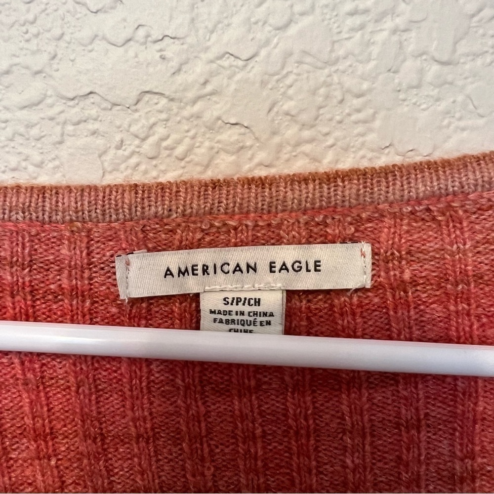 Small   American Eagle Women's Red Space Dyed Faux Wrap
Cropped Sweater - Picture 11 of 11